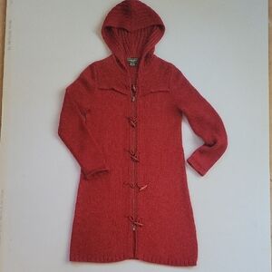 Eddie Bauer Red Hooded Sweater Coat